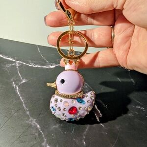 Purple Pastel Metal 'Rubber Ducky' Bag Charm with Gem Accents